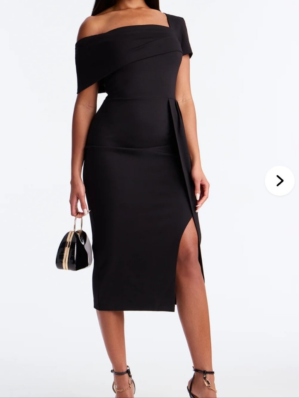 Fashion Nova Black Off-The-Shoulder Midi Pencil Skirt with Side Slit